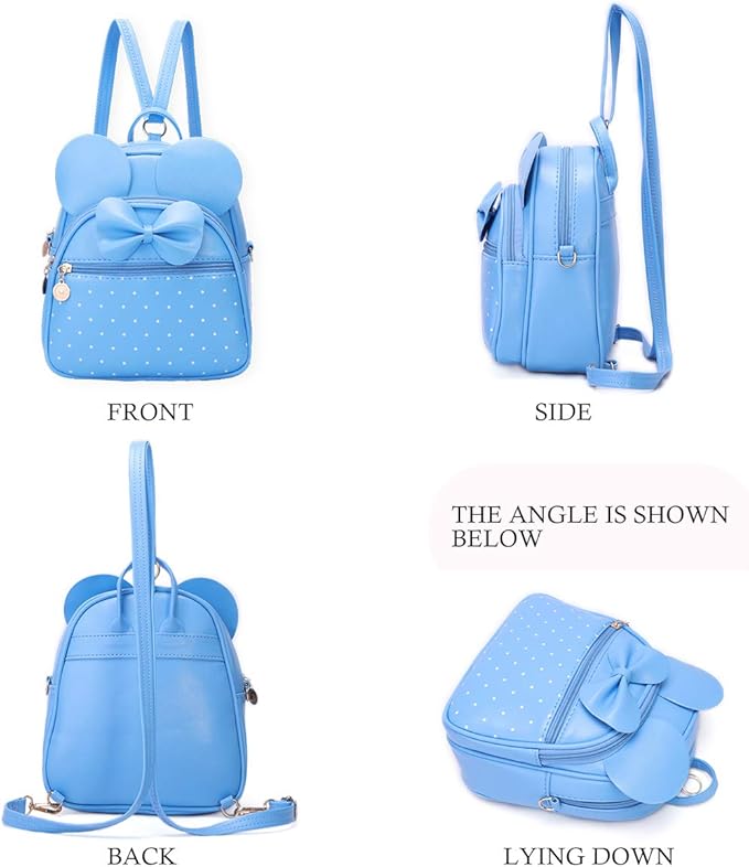 KL928 Girls Mini Backpack Bowknot Polka Dot Cute Small Daypacks Convertible Shoulder Bag Purse for Women