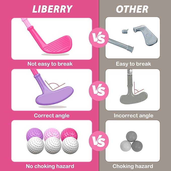 Liberry Toddler Golf Set for 2 3 4 Years Old Girls Boys, Upgraded Kids Golf Clubs Set with Golf Cart, Putting Mat, Outdoor Indoor Sports Toy Birthday Gift, Pink