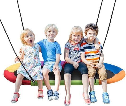 Costzon 60'' Giant Waterproof Platform Saucer Tree Swing Set, 700 lb Weight Capacity, Outdoor Saucer Tree Swing with Adjustable Hanging Ropes, Swing for Children Park Backyard (Multicolor)