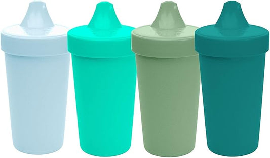 Re-Play Spill-Proof Sippy Cups - Reusable 10 Oz Set of 4, Dishwasher & Microwave Safe, Made in USA, Sea Glass