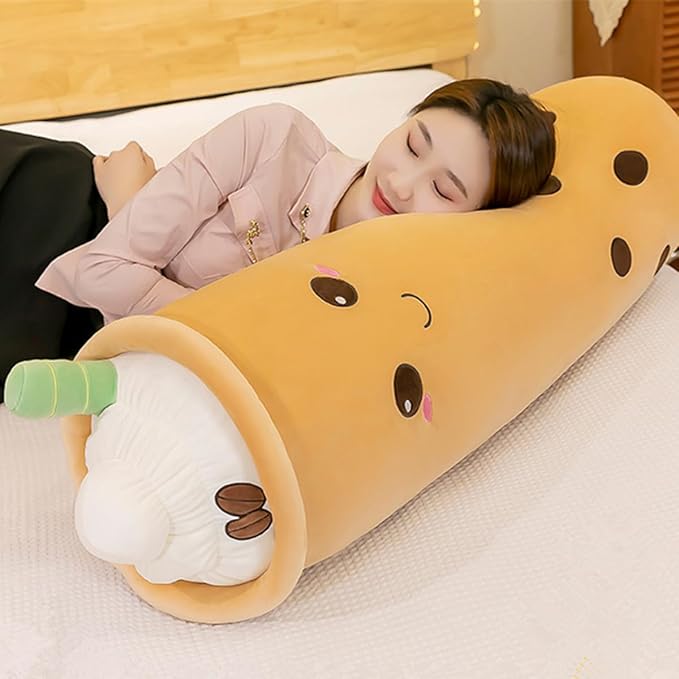 Cute Plushies Plush Plushie Long Plush Pillow Bubble Tea Stuffed Animal Gift for Kids Adults (Long Brown Round Plush,43 Inch)