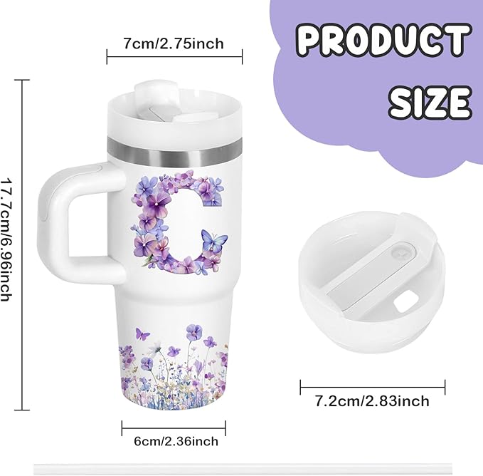 Letter C Tumbler Gifts, 14oz Letter C Themed Tumbler with Handle and Straw, Stainless Steel Double Wall Vacuum Insulated Cup Keep Hot Cold - 14oz Travel Mug with Lid Tumblers for Home Work Outdoor Use