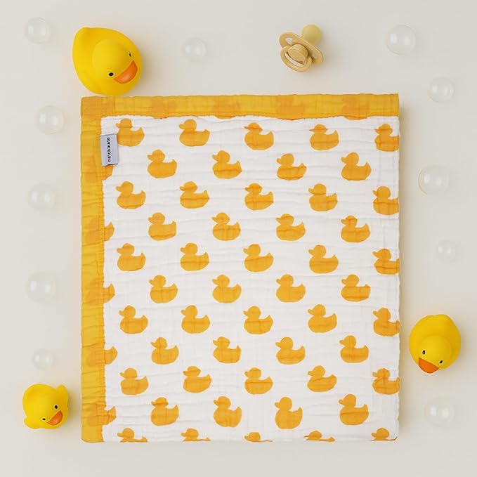 Organic Cotton Muslin Baby Blanket for Boys and Girls - Luxurious Soft Toddler Quilt for Swaddling - Gender Neutral Blanket - Baby and Toddler Gift - Rubber Duck