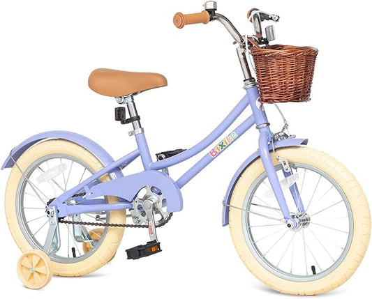 Retro Design Girls Bike with Basket and Coaster Brake for 3-13 Years Old Kids, 14 16 18 Inch Cruiser Bicycle for Toddlers with Training Wheels, 20 24 26 Inch with Kickstand, Multiple Colors