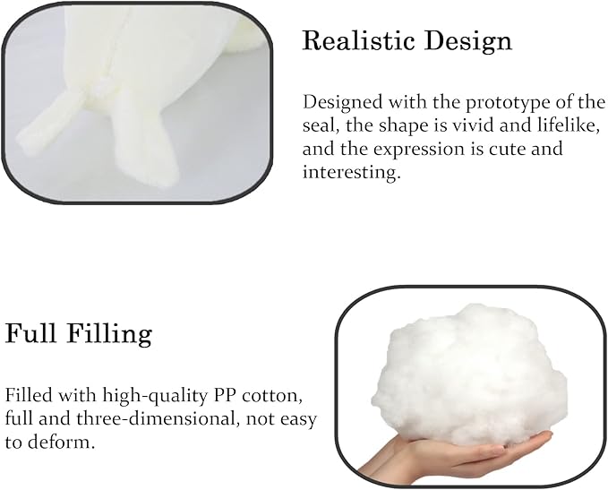 Seal Plush Stuffed Animal White Cute Toy Pillow Kawaii Doll for Kids, 11.8 inch