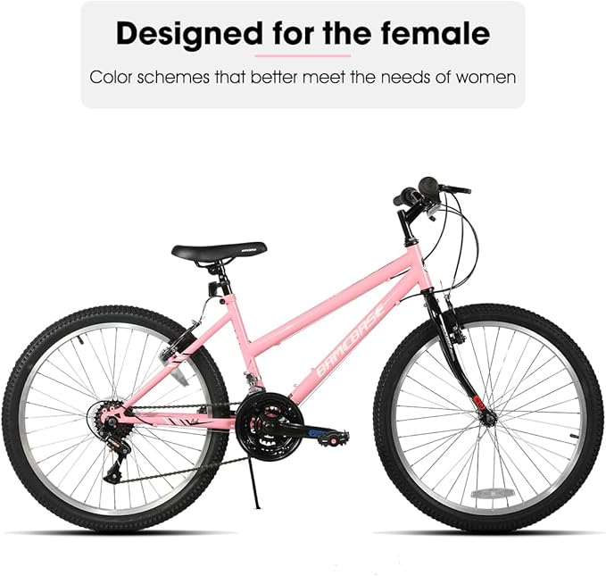 HILAND Bamcbase Womens Mountain Bike, 24 26 Inch 18 Speeds Hybrid Commuter Bicycle for Adults, Sport Hardtail Trail MTB