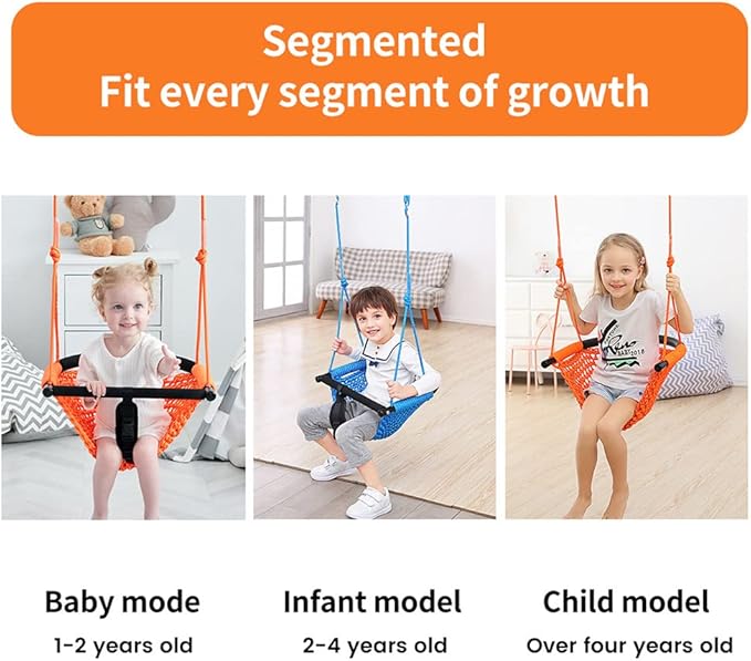 2 -in- 1 Toddler Swing. Swing Seat for Kids with Adjustable Ropes, for Kids Heavy Duty Rope Play Secure Children Swings Set, for Outdoor Indoor, Backyard. Upgrade Product (Orange)