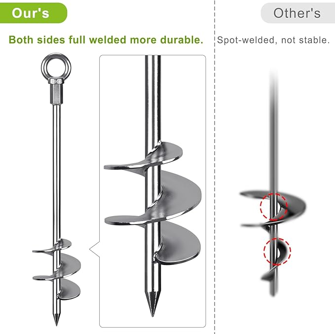 24'' Ground Anchors Screw in - Heavy Duty Trampoline Anchors -Shed Anchor Kit - Mobile Home Anchors - Earth Anchors for Swing Sets, Gazebos, Carports, and Hurricane, 4pcs