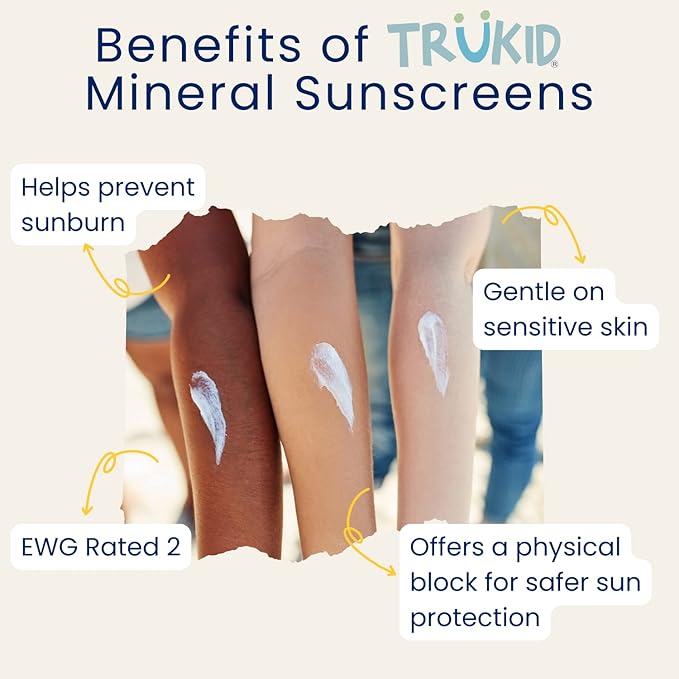 TruKid Eczema Mineral Sunscreen SPF 30 - All Natural Kids & Baby Sunscreen for Face & Body, Non-Toxic Zinc Oxide Sunblock Protection for Sensitive Skin, Unscented, FSA Eligible, Travel Size 3.4oz