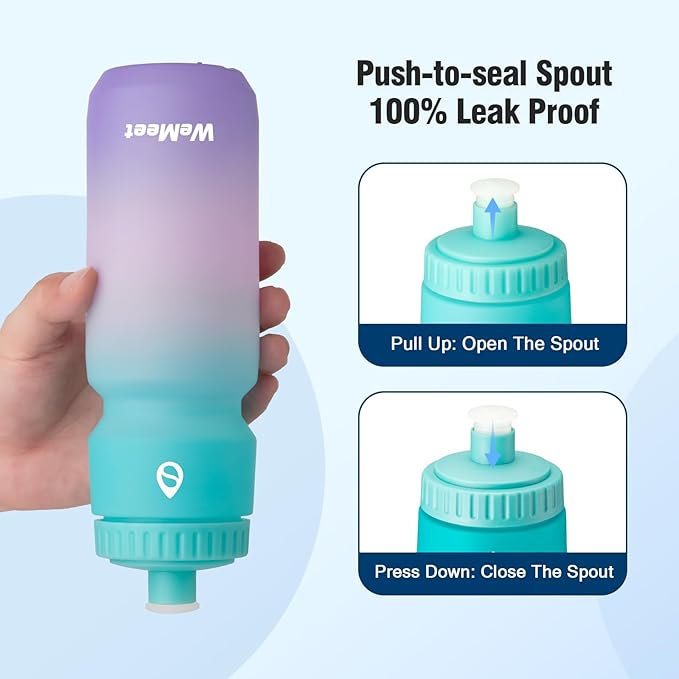 Lightweight Cycling Water Bottle 2-Pack, Fits Most Bike Cages, Squeeze Water Bottle for Cycling, Running, Fitness(Black & Green Pink Purple, 32oz)