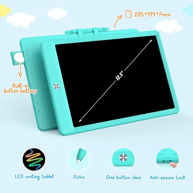 LCD Writing Tablet Doodle Board,12.5 inch Colorful Drawing Pad,Electronic Drawing Tablet, Drawing Pads,Travel Gifts for Kids Ages 3 4 5 6 7 8 Year Old Girls Boys (Blue)