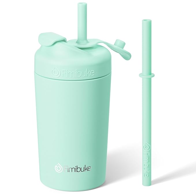 Fimibuke Kids & Toddler Cups, 10 OZ Spill Proof Straw Cups for Toddlers, Leak-Proof Kids Insulated Tumblers with Screw-On Lid & Silicone Straws with Stopper, Stainless Steel Sippy Cup for Girls Boys