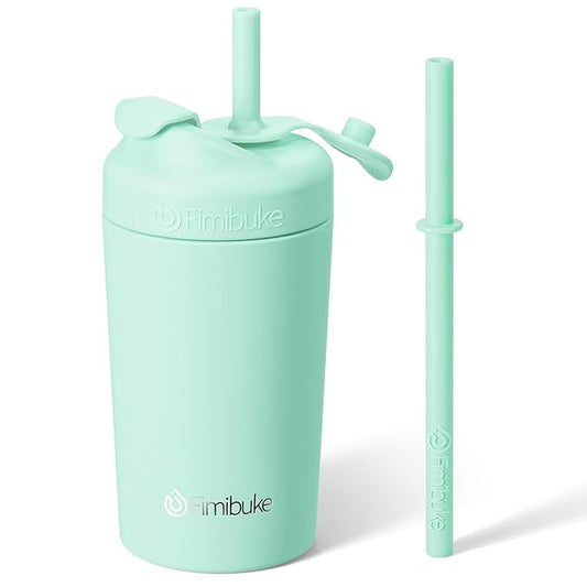 Fimibuke Kids & Toddler Cups, 10 OZ Spill Proof Straw Cups for Toddlers, Leak-Proof Kids Insulated Tumblers with Screw-On Lid & Silicone Straws with Stopper, Stainless Steel Sippy Cup for Girls Boys