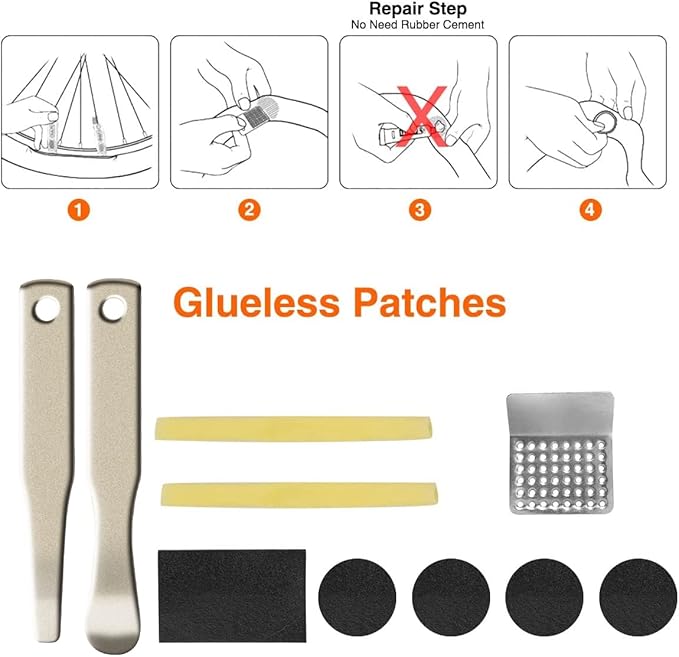 Bike Tool Kit Set, Portable Bike Repair Kit include 16 in 1 Multi Tool, 2 iron Tire Levers and 5 Pre-glued Patch Tire Patch, Metal Files, All in One Mini Tool Bag