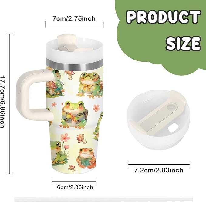 Frog Gifts for Kids - 14 Oz Cute Boys Girls Tumbler with Handle and Straw, Stainless Steel Insulated Tumbler, Sweatproof, for Sports, School, Travel - Frog Lovers Children Birthday Gifts Cups(1pc)