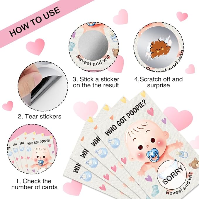 50 Pcs Who Got Poople Themed Scratch off Game Cards, Dirty Diaper Baby Scratch Off Lottery Tickets, Gender Reveal Games Supplies for Birthday Baby Shower Party, Raffle Tickets
