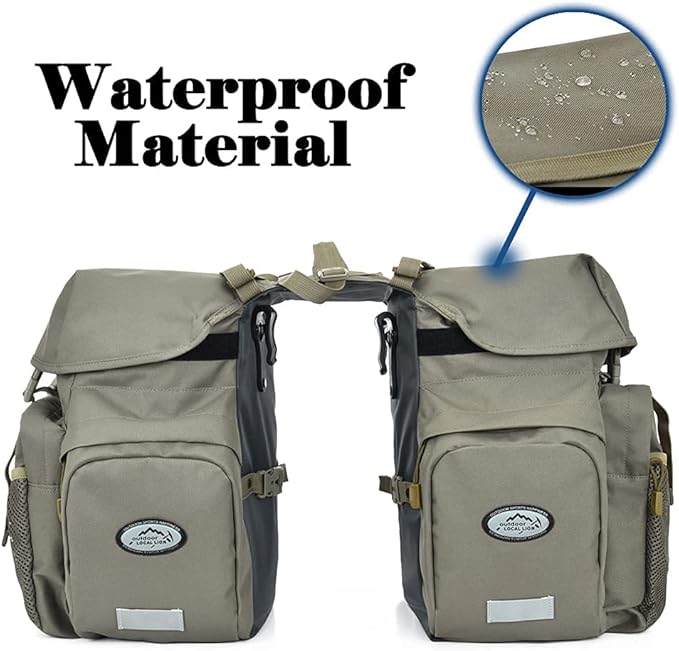 Dreamoon 50L Bike Panniers, Waterproof Bicycle Commuting Bag Saddle Bags with Rain Cover, Bike Rear Seat Bag Carrier with Reflective Trim, Cycling Organizer for Width Less Than 6.3 inches Rack (Gray)