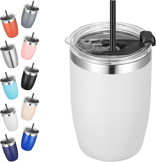 VEGOND Stainless Steel 12 oz Tumblers bulk Vacuum Insulated Double Wall Travel Tumbler with Lid and Straw Reusable Tumbler, White 1 Pack