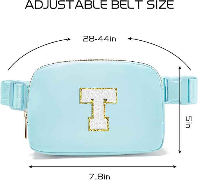 Gitus Birthday Gifts for 8 9 10 11 12 13 Year Old Girls Personalized Fanny Pack Crossbody Bags with Initial Letter Patch Belt Bag for Teen Girls Cute Trendy Stuff Travel Essentials (Icingblue-T)
