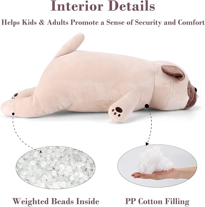 Pug Weighted Stuffed Animals - 21 Inch 3.5 Pounds Weighted Plushies Pug - Big Bulldog Plush Stuffed Animals Pillow - Cute Plush Toys Gifts for Kids & Adults