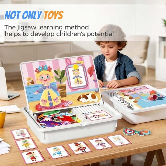 Magnetic Face Dress-Up Puzzle Book for Kids – Double-Sided Preschool Educational Travel Toy, Enhances Creativity & Learning, Portable & Easy Storage, Fun Tabletop Game for Toddlers 3-6