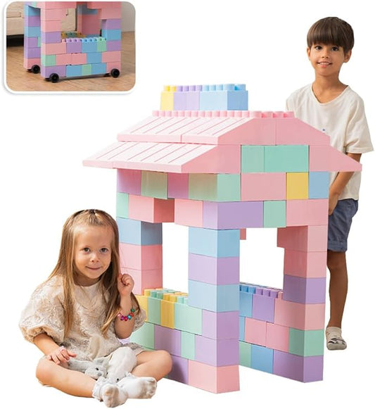 PLATPORTS 86-Piece Pastel Jumbo Big Blocks – Giant XL Pastel Building Blocks for Kids Ages 2–8, Large Plastic Construction Set for Indoor & Outdoor Play