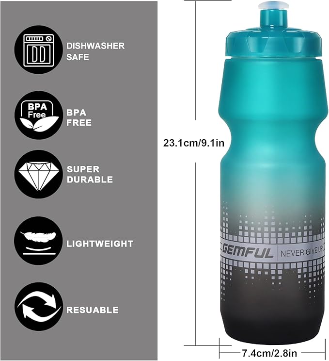 GEMFUL 2 Pack Bike Water Bottles 24oz Squeeze Cycling Drink Bottle BPA-Free Leak-Proof No-Sweat Grip for MTB Commuting Gym Road Bikes (Gradient Pink Blue+Grey)