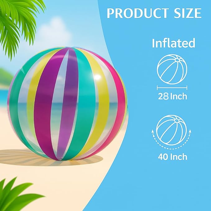 GIFTEXPRES 40" Striped Beach Ball - Giant Transparent Inflatable Ball for Swimming Pool Party - Summer Outdoor Water Toy & Decoration