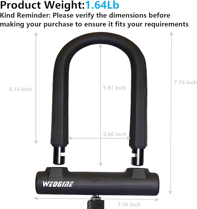 Bike U Lock with 5ft Security Cable 17mm Shackle, Bike Lock with 3 Keys and Mounting Bracket, Bicycle U-Locks Perfect for Road, Mountain, and Electric Bikes,Bicycle Lock