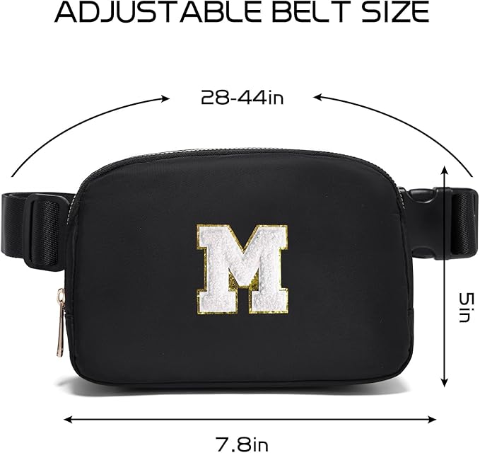 Gitus Birthday Gifts for 8 9 10 11 12 13 Year Old Girls Personalized Fanny Pack Crossbody Bags with Initial Letter Patch Belt Bag for Teen Girls Cute Trendy Stuff Travel Essentials (Black-M)