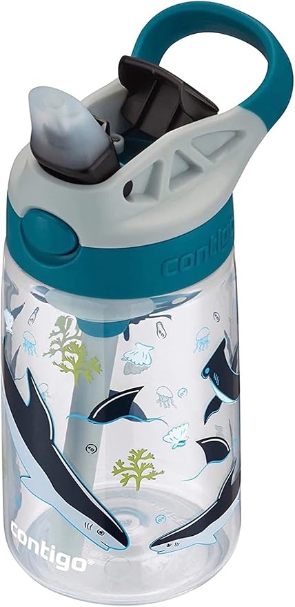 Contigo Kids Straw Water Bottle with AUTOSPOUT Lid 14oz. White Sharks