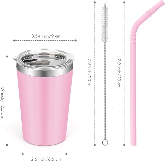 Kids Tumblers with Lids and Straws, 4 Pack Stainless Steel Cups with Lids for Kids Spill Proof, 12oz Double Wall Vacuum Insulated Cups for kids and Adults
