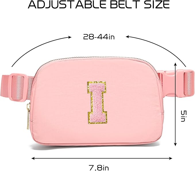 Gitus Customizable Belt Bag Fanny Pack for Girls Age 6-8 & 8-10 with Initial - Trendy Teen Girl Gifts (Light Pink-I)