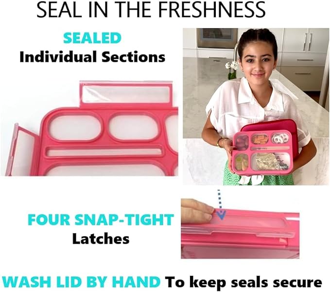 kinsho Bento Lunch Boxes with Bag and Ice Packs | Bento-Box Insulated Bag Ice Cold Pack Set of Two for Kids Adults | Value Container Set for School Kid Lunches, 6 Compartments BPA Free, Blue & Pink