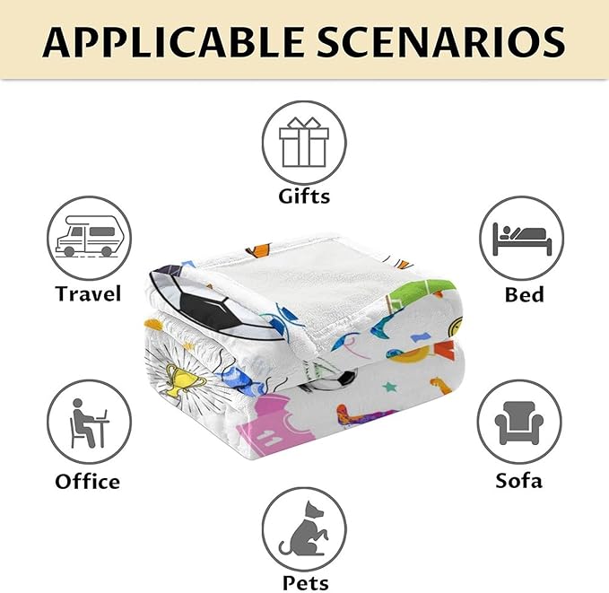 Soccer Blanket for Kids - 30x40 Inches Lap Size - Soft Fuzzy Cozy Throws Gifts for Soccer Players - Colorful Sports Throw Blanket for Couch, Living Room & Office