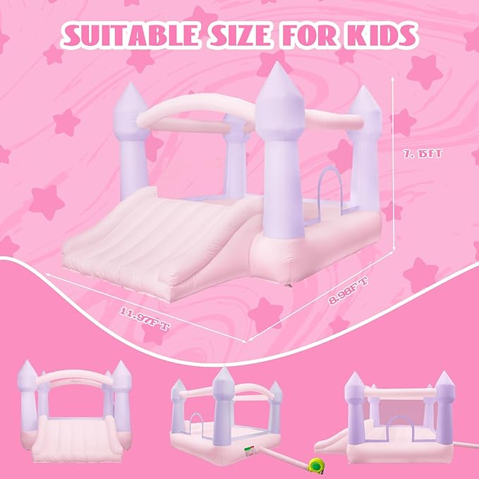 AKSPORT Inflatable Bounce House,White Castle Bounce House for Kids 3-6 Indoor & Outdoor Inflatable Bouncer House with Slide & Air Blower & Balloons for Kids Birthday Party,Wedding Party
