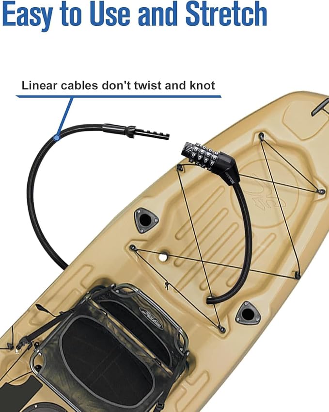 NDakte Bike Lock, Extra Long Straight Cable Lock(6ft to 27ft) with Resettable Combination, Unique Male Narrow Designed to Especially Suitable for Kayak, Scooter and Paddle Boards Canoe Jet Ski