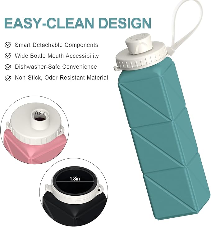 Collapsible Water Bottles 20.6oz, Silicone Foldable Portable Travel Water Bottle, Lightweight Reusable Leakproof for Traveling Camping Hiking Sports Outdoor, 3 Pack (Blue+Pink+Starlight)