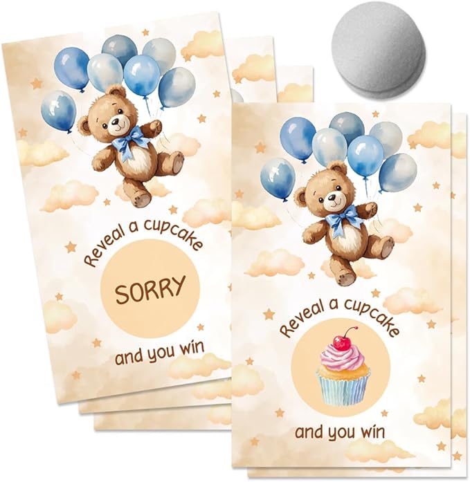 50 Pcs Bear Birthday Scratch off Game Cards, Ideal for Babies Shower Birthday Party Lottery Game Group Games Family Activity, Baby Shower Activity and Idea, Baby Shower Party Supplies