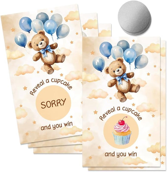 50 Pcs Bear Birthday Scratch off Game Cards, Ideal for Babies Shower Birthday Party Lottery Game Group Games Family Activity, Baby Shower Activity and Idea, Baby Shower Party Supplies