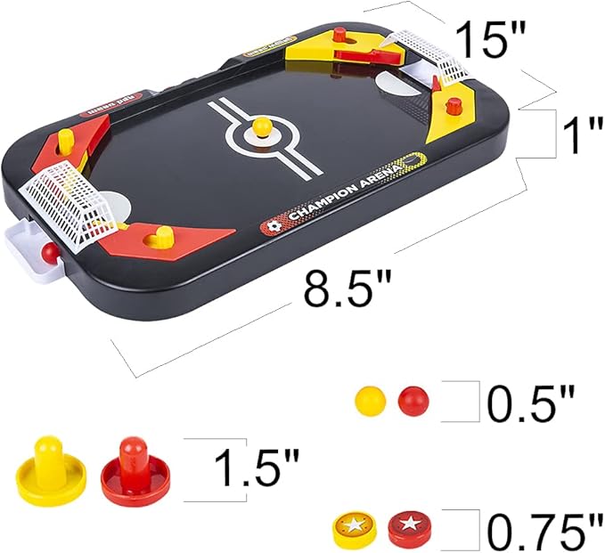 Gamie 2 in 1 Sports Table Games Mini Air Hockey Table for Kids, and Soccer Game for Indoor Fun, Includes Pucks, Balls, and Strikers, Air Hockey Fits on Table or Floor for Hours of Action-Packed Play
