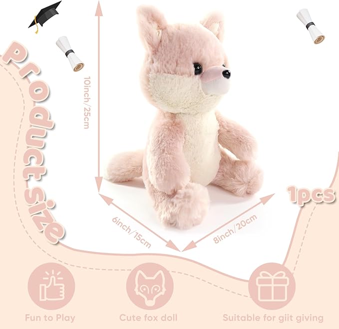 Fox Stuffed Animal, Adorable Toy Fox Plush for Kids Boys Girls Birthday Nursery Bedtime Gift, 10“ Pink