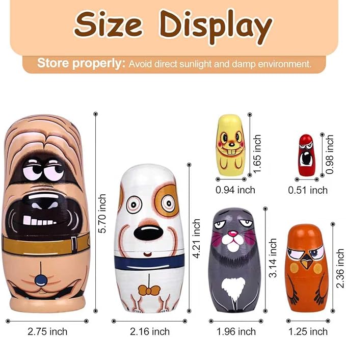 Nesting Dolls, Animal Nesting Easter Eggs Toys, Wooden Matryoshka Dolls for Kids (Cute Dog)