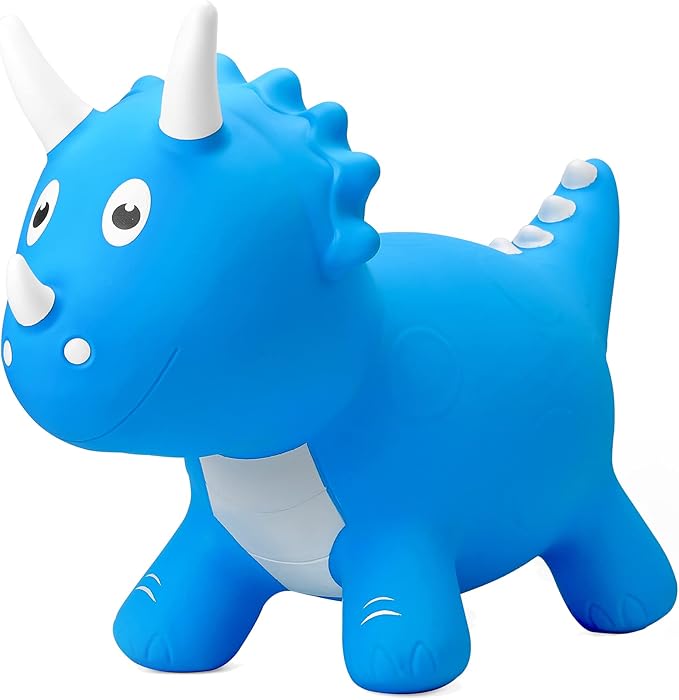 PlayZap Dinosaur Bouncy Horse Hopper, Bouncy Animals Hopper for Toddlers, Inflatable Jumping Ride on Dinosaur Triceratops Hopper, Kids Hopping Toys for 18M 2 3 Years Old Kids Boys Girls Gifts