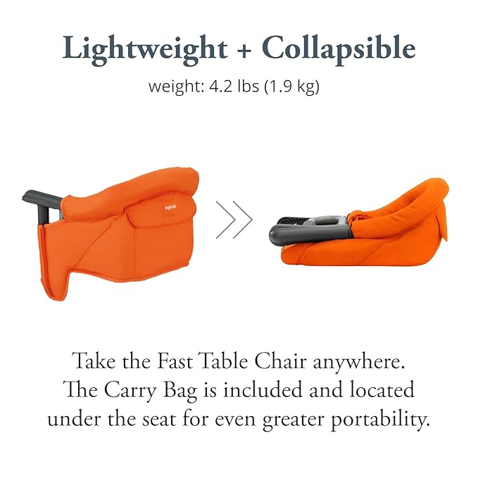 Inglesina Fast Table Chair - Orange + Fast Dining Tray - Portable Baby High Chair - for Babies & Toddlers up to 37 lbs - Fits Tables 0.8'' to 3.5'' Thick - Compact & Easy to Use - Travel Bag Included