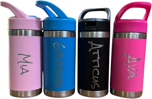Personalized 12oz tumbler Kids water bottle with name Stainless steel tumbler Cold Hot drink (Vertical/Horizontal Name)