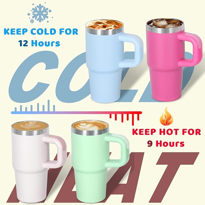 Cosictic 14 Oz Tumbler with Handle and Straw for Kids, Stainless Steel Double Wall Vacuum Insulated Cup for Children, 14 Oz Cups for Kids (Sky Blue, Pink)