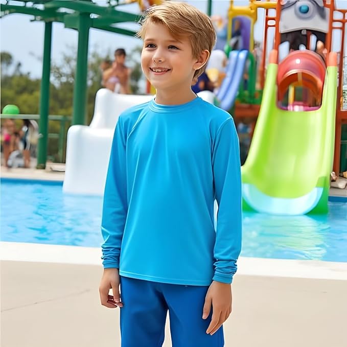 INGEAR Boys' Rash Guard UPF 50+ Swim Shirt - Lightweight, Quick-Dry, Durable Sun Protection for Swimming, Sizes XS-XL