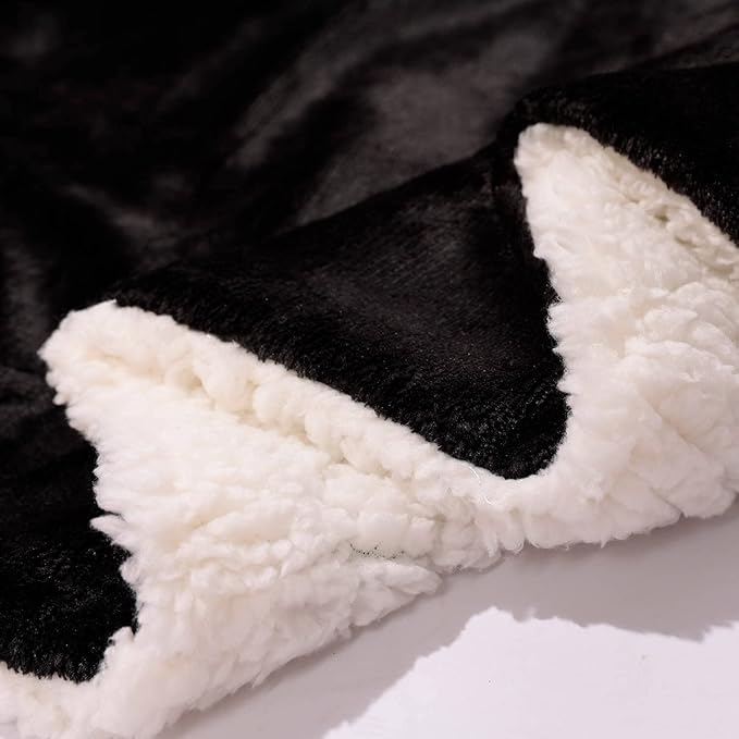 NANPIPER Sherpa Blanket Queen Fleece Bed Blankets Soft and Warm Fuzzy Microfiber,Black 90"x90"