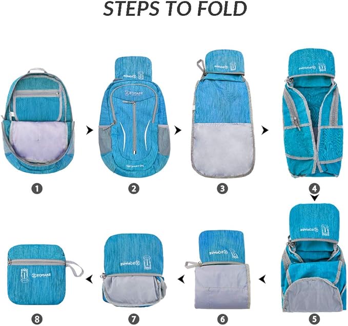 ZOMAKE 25L Ultra Lightweight Packable Backpack, Foldable Hiking Backpacks Water Resistant Small Folding Daypack for Travel(Light Blue)